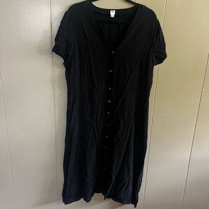 GAP Black Midi Dress with Button Detail